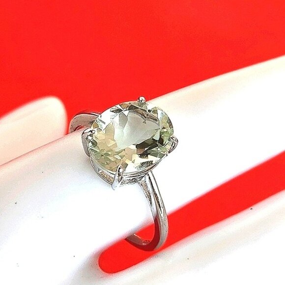 925 Sterling Silver Ring with Natural Green Amethyst 12x10mm - Picture 10 of 11